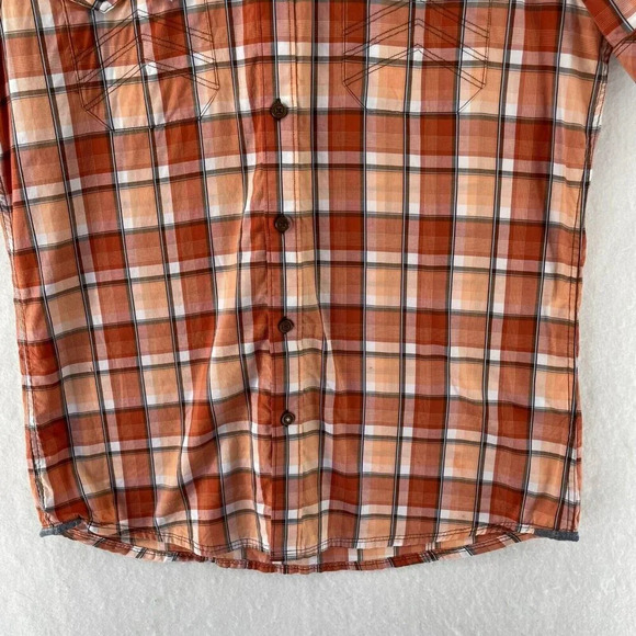 7 Diamonds Shirt Men's Sz M Orange Button-Up Plaid Collared Regular Fit Pockets - Picture 3 of 10